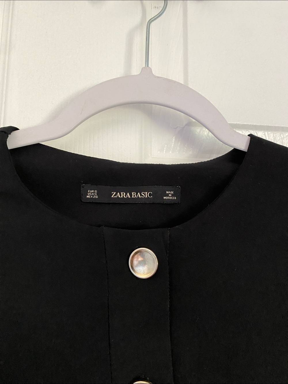 Zara Black Dress with White Puff Sleeves and Gold Buttons - Picture 2 of 6